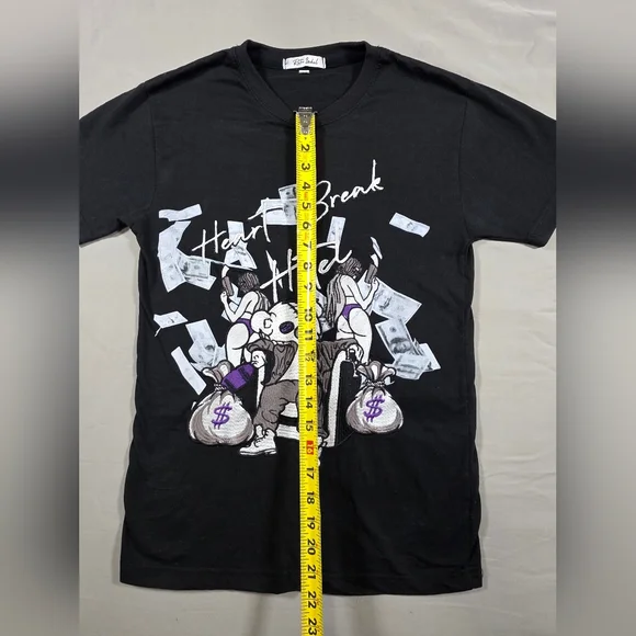 Black Graphic T-Shirt with Heart Break Hotel Design - Picture 5 of 8